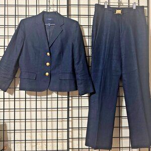 NWOT VINTAGE Rich Linen Navy CHAPS Blue Jacket SZ 4/Pant SZ 6 Suit Fully Lined